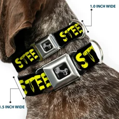 Dog Bone Seatbelt Buckle Collar - STEEZ Brushed Black/Yellow