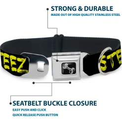 Dog Bone Seatbelt Buckle Collar - STEEZ Brushed Black/Yellow