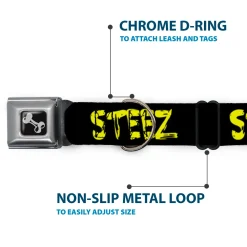 Dog Bone Seatbelt Buckle Collar - STEEZ Brushed Black/Yellow