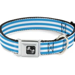 Dog Bone Seatbelt Buckle Collar - Triple Stripe White/Blue