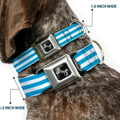 Dog Bone Seatbelt Buckle Collar - Triple Stripe White/Blue