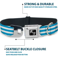 Dog Bone Seatbelt Buckle Collar - Triple Stripe White/Blue