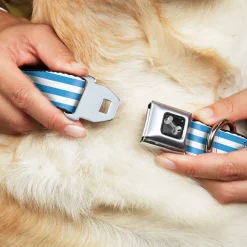 Dog Bone Seatbelt Buckle Collar - Triple Stripe White/Blue