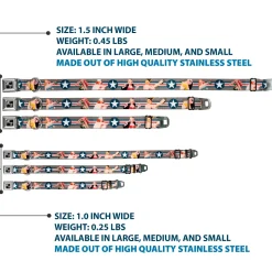 Dog Bone Seatbelt Buckle Collar - Pin Up Girl Poses CLOSE-UP Star & Stripes Gray/Blue/White/Red