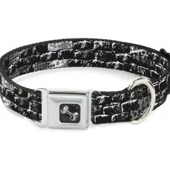 Dog Bone Seatbelt Buckle Collar - Grunge Bricks Black/White
