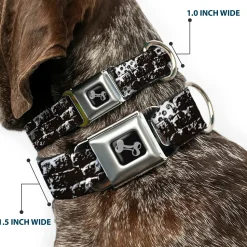 Dog Bone Seatbelt Buckle Collar - Grunge Bricks Black/White