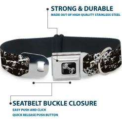 Dog Bone Seatbelt Buckle Collar - Grunge Bricks Black/White