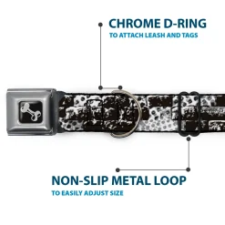 Dog Bone Seatbelt Buckle Collar - Grunge Bricks Black/White