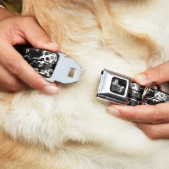 Dog Bone Seatbelt Buckle Collar - Grunge Bricks Black/White