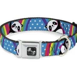 Dog Bone Seatbelt Buckle Collar - Pandas & Rainbows w/Stars
