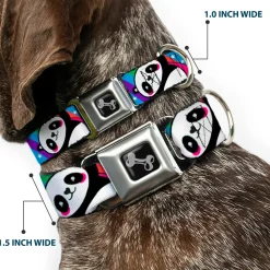 Dog Bone Seatbelt Buckle Collar - Pandas & Rainbows w/Stars