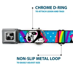 Dog Bone Seatbelt Buckle Collar - Pandas & Rainbows w/Stars