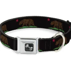 Dog Bone Seatbelt Buckle Collar - California Flag Bear Black
