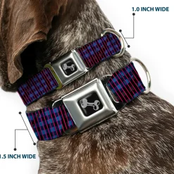 Dog Bone Seatbelt Buckle Collar - Buffalo Plaid Abstract White/Black/Turquoise
