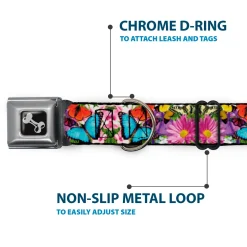 Dog Bone Seatbelt Buckle Collar - Vivid Butterfly Garden