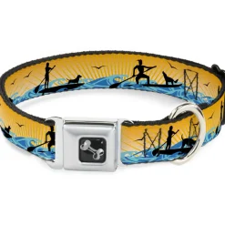 Dog Bone Seatbelt Buckle Collar - SUP w/Dog Yellows/Blues/Black