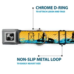 Dog Bone Seatbelt Buckle Collar - SUP w/Dog Yellows/Blues/Black