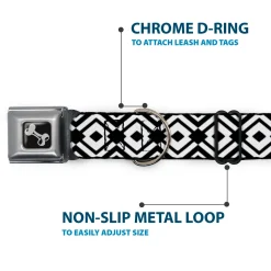 Dog Bone Seatbelt Buckle Collar - Geometric Diamond2 Black/White/Black