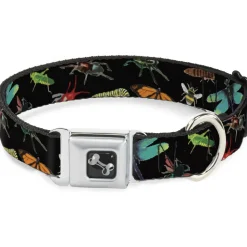 Dog Bone Seatbelt Buckle Collar - Insects Scattered CLOSE-UP Black