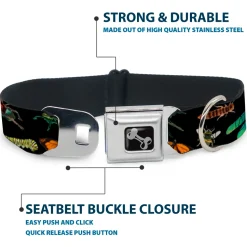 Dog Bone Seatbelt Buckle Collar - Insects Scattered CLOSE-UP Black