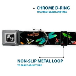 Dog Bone Seatbelt Buckle Collar - Insects Scattered CLOSE-UP Black