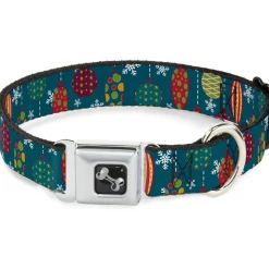 Dog Bone Seatbelt Buckle Collar - Christmas Ornaments/Snowflakes Blue/White/Multi Color