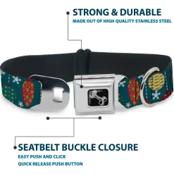 Dog Bone Seatbelt Buckle Collar - Christmas Ornaments/Snowflakes Blue/White/Multi Color
