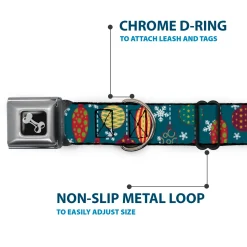 Dog Bone Seatbelt Buckle Collar - Christmas Ornaments/Snowflakes Blue/White/Multi Color