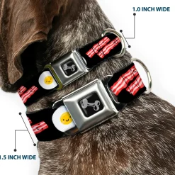 Dog Bone Seatbelt Buckle Collar - Bacon & Eggs Black