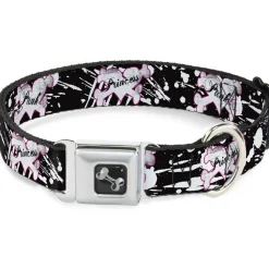 Dog Bone Seatbelt Buckle Collar - Punk Princess Heart & Cross Bones w/Splatter Black/White