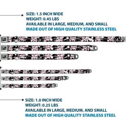 Dog Bone Seatbelt Buckle Collar - Punk Princess Heart & Cross Bones w/Splatter Black/White