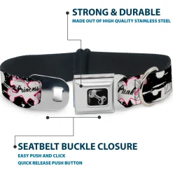 Dog Bone Seatbelt Buckle Collar - Punk Princess Heart & Cross Bones w/Splatter Black/White