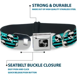 Dog Bone Seatbelt Buckle Collar - Multi Panda w/Sunglasses Stripe Turquoise/Black