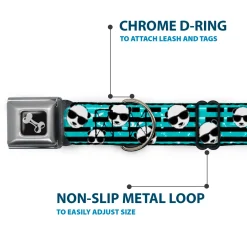 Dog Bone Seatbelt Buckle Collar - Multi Panda w/Sunglasses Stripe Turquoise/Black