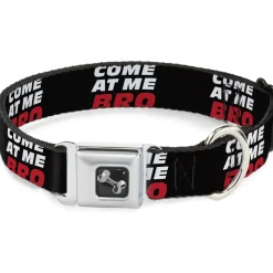 Dog Bone Seatbelt Buckle Collar - COME-AT ME-BRO Black/White/Red