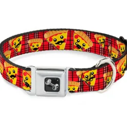 Dog Bone Seatbelt Buckle Collar - Pizza Man Plaid Red