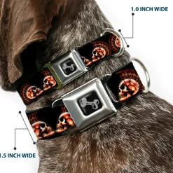 Dog Bone Seatbelt Buckle Collar - Mohawk Skulls - NO Star