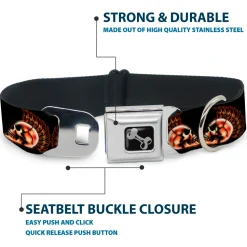 Dog Bone Seatbelt Buckle Collar - Mohawk Skulls - NO Star