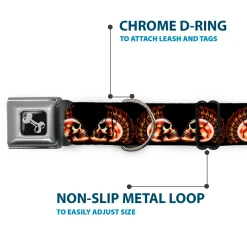 Dog Bone Seatbelt Buckle Collar - Mohawk Skulls - NO Star