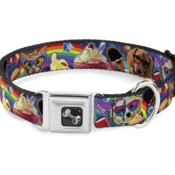 Dog Bone Seatbelt Buckle Collar - Pets & Snacks Rainbow Collage