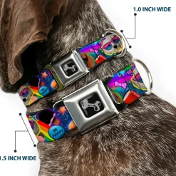Dog Bone Seatbelt Buckle Collar - Pets & Snacks Rainbow Collage