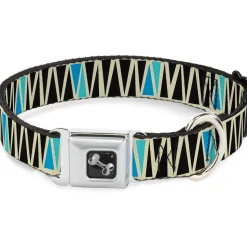 Dog Bone Seatbelt Buckle Collar - Zig Zag Doodle Cream/Black/Blues