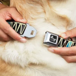 Dog Bone Seatbelt Buckle Collar - Zig Zag Doodle Cream/Black/Blues