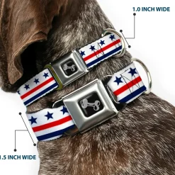 Dog Bone Seatbelt Buckle Collar - Americana Stars & Stripes7 White/Blue/Red