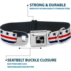 Dog Bone Seatbelt Buckle Collar - Americana Stars & Stripes7 White/Blue/Red