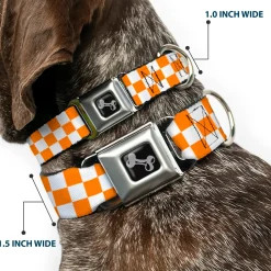 Dog Bone Seatbelt Buckle Collar - Checker White/TN Orange