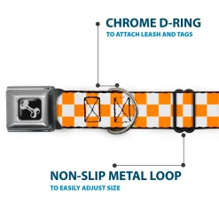 Dog Bone Seatbelt Buckle Collar - Checker White/TN Orange