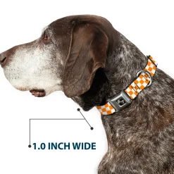 Dog Bone Seatbelt Buckle Collar - Checker White/TN Orange