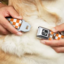 Dog Bone Seatbelt Buckle Collar - Checker White/TN Orange