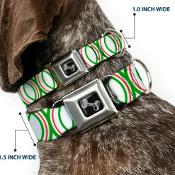 Dog Bone Seatbelt Buckle Collar - Rings White/Green/Red